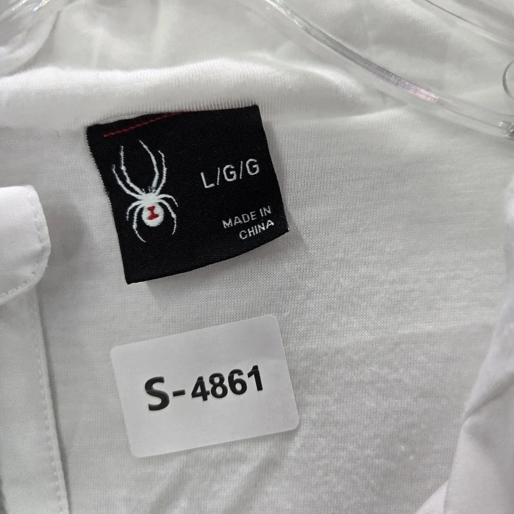 Spyder Men Jacket Large White Windbreaker Hooded‎ Logo Polyester Long Sleeve